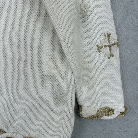 Vtg Snowflake Sweater XL Cream Gold Metallic Woven Knit Holiday Winter Grandma - Picture 10 of 15